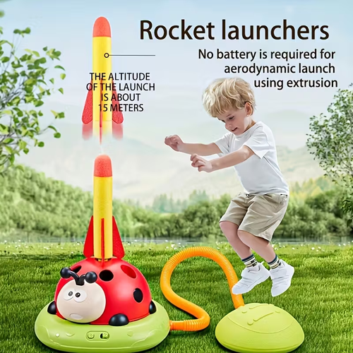 3 in 1 Rocket Launcher Musical Jump, Ring Toss Game, Stomp and Launch Sports and Outdoors Indoors Toys with Halloween, Christmas Gift