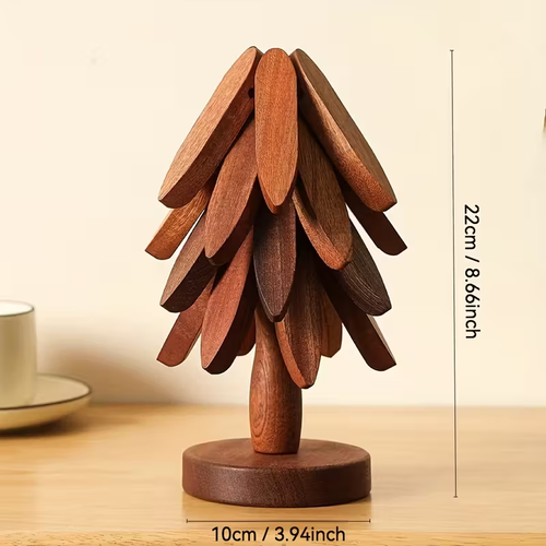 Heat-Resistant Solid Wood Insulation Placemats, Tree Design Home High-Temperature Resistant Table Mat Pot Holder Coaster Premium