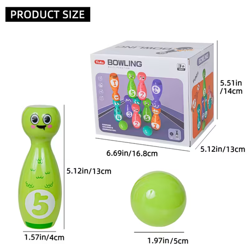 10-Bottle Bowling Toy Set with 2 Balls - Vibrant Cartoon Fun Expressions, Exquisite Pad Printing, Durable Non-Fading Design, and Gift Box Packaging - Perfect for Halloween and Christmas Gifts