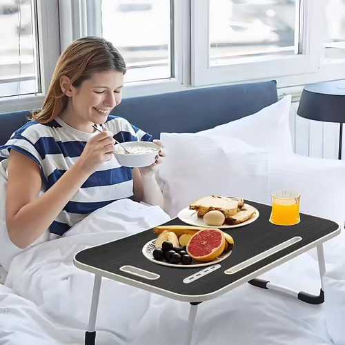 USB Laptop Bed Table, Laptop Desk For Bed, Foldable Laptop Bed Desk With USB Charge Port, Handle, Desktop Card Slot, Cup Slot, Side Drawer, Portable Laptop Table For Bed Eating Reading Working
