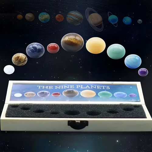 9pcs set Crystal Sphere Ball 9 Planets Solar System Desk Decor Synthetic Gemstonestones Sphere Galaxy Universe Model Celestial Creative Gift Home Office Desk Loose Synthetic Gemstonestone