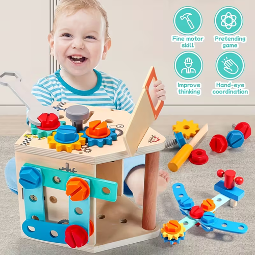 Toddler SetTool -Wooden Kids Tools with Box, Bench, Educational Pretend Play Preschool Toy Gift for 2 3 4 5 Year Old Boys Girls Kids, STEM Fine Motor Skills Tool Set
