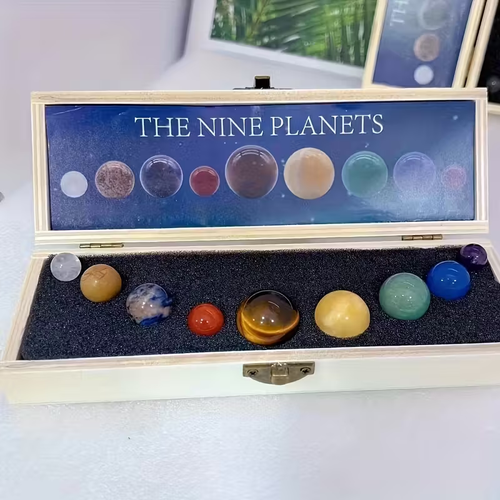9pcs set Crystal Sphere Ball 9 Planets Solar System Desk Decor Synthetic Gemstonestones Sphere Galaxy Universe Model Celestial Creative Gift Home Office Desk Loose Synthetic Gemstonestone