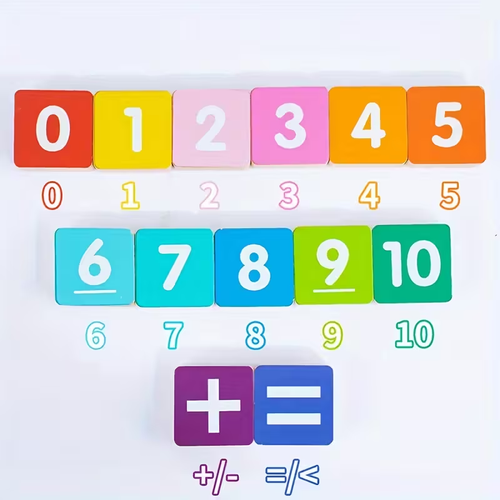 1 counting board, 13 digit blocks, 10 cards, 2 bases, 1 bracket to cultivate cognitive abilities, mathematical operations, addition, subtraction, and matching, Halloween, Christmas, and New Year gifts
