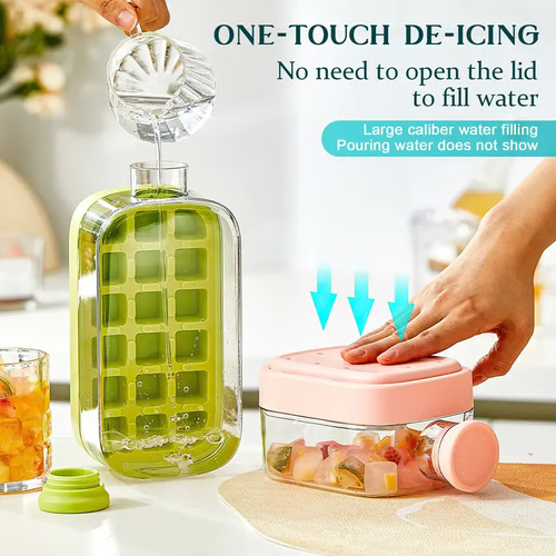 🧊2-in-1 Ice Maker and Water Bottle - Push-Button Ice Molds with Built-in Straw and BPA-Free Silicone Design