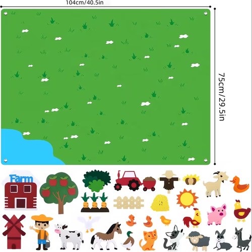 38pcs Farm Animals Felt Board Set 3.5ft Preschool Farm Theme Barn Livestock Early Learning Interactive Play Set for Kids