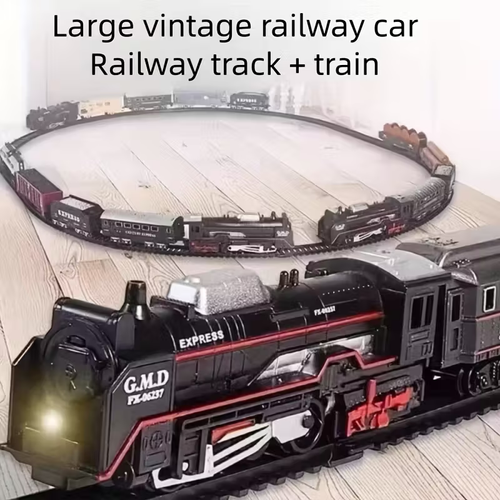Electric Locomotive with 10 Carriages - Classic Black & Red Train Set, Simulated Lights & Tracks, Manual Operation, No Batteries Needed, Perfect for Christmas & Easter Gifts, Holiday Playset