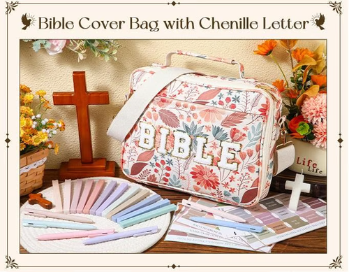💕💖🌸 Pretty Bible Bag for Women – Floral Chenille Letter Design
