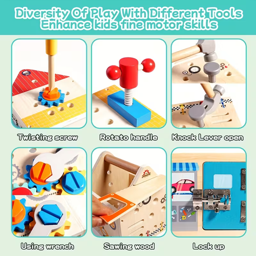 Toddler SetTool -Wooden Kids Tools with Box, Bench, Educational Pretend Play Preschool Toy Gift for 2 3 4 5 Year Old Boys Girls Kids, STEM Fine Motor Skills Tool Set