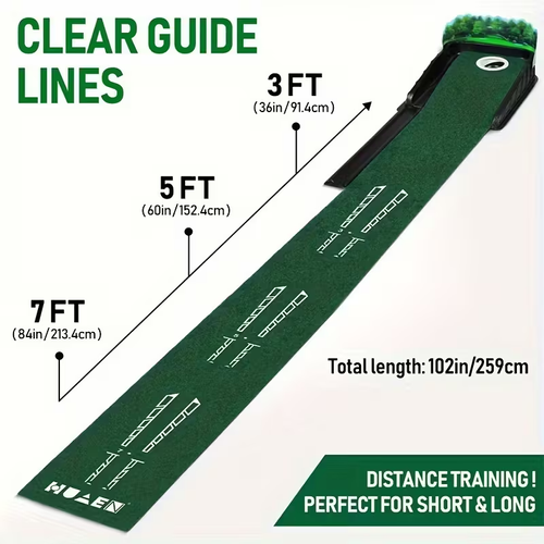 Indoor Golf Putting Mat with Auto-Ball Return & Behind-the-Hole Ball Collector - Putter Alignment Guides at 3, 5 & 7 Feet, Multidistance Practice, Smooth Surface, Practice Enthusiasts