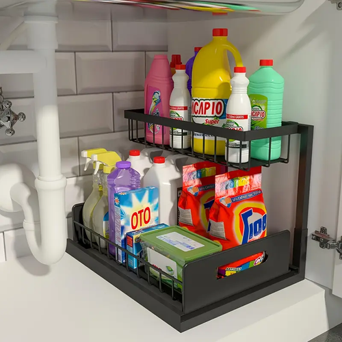 Can Racks, Pull-out Cabinet Organizer Sliding Out Sink Shelf Cabinet Storage Shelf, Storage Kitchen And Bathroom, Black, Easy To Install, Kitchen Space-saving Shelving