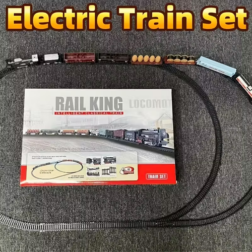 Electric Locomotive with 10 Carriages - Classic Black & Red Train Set, Simulated Lights & Tracks, Manual Operation, No Batteries Needed, Perfect for Christmas & Easter Gifts, Holiday Playset