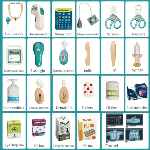 Doctor Game Medical Cart Set , Movable Doctor Toy Table with Stethoscope and Thermometer, Role Playing Doctor Nurse Kit, Various Medical Equipment Toys , Birthday, Thanksgiving and Christmas Gift