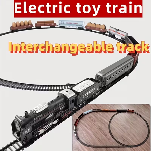 Electric Locomotive with 10 Carriages - Classic Black & Red Train Set, Simulated Lights & Tracks, Manual Operation, No Batteries Needed, Perfect for Christmas & Easter Gifts, Holiday Playset