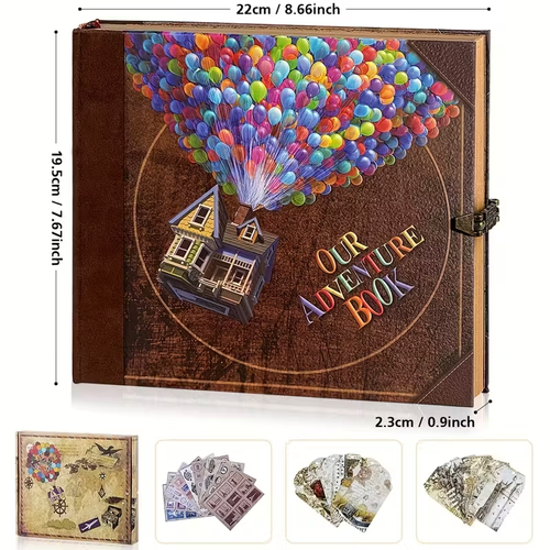 Our Adventure Book Travel Diary Photo Book,11.14x9.44inch 73 sheets146 pages Scrapbook, Photo Album,Retro Style Travel Souvenir, Vintage Guestbook DIY Anniversary Wedding Travel Writing Youngsters Friend Gift, Birthday Gifts for Women(Ball)