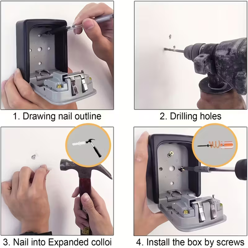 1pc Heavy-Duty Stainless Steel,Plastic Key Safe with Combination Dial - Flush Mount Security Box, for Home, Office, Hotel, Construction Sites - Compact Key Storage with Anti-Theft Protection, Key Lock Box, Office Access Control, Sleek Design, Weatherresistant Material, Business Owners, Home Security Box, Modern Lockbox, Durable Plastic Cover, Hotel Management