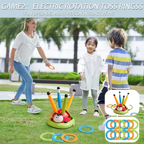 This three-in-one musical jumping game, ring toss game, and rocket launcher can be played indoors or outdoors and is a perfect gift for various holidays.