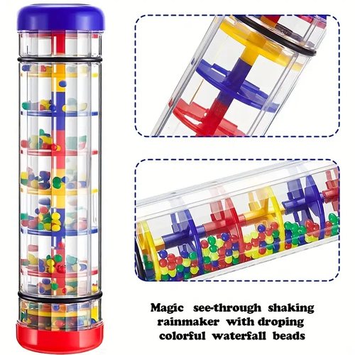 Colorful Rainmaker Musical Toy for Youngsters - Translucent Shaker with Vibrant Beads, Educational Sensory Instrument, Enhances Coordination & Color Recognition, Easy-to-Play, Durable ABS Material