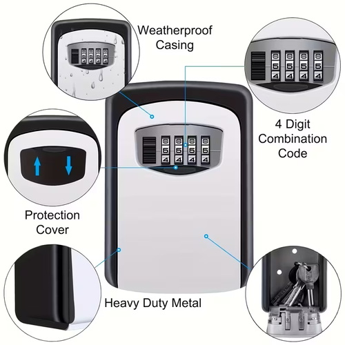 1pc Heavy-Duty Stainless Steel,Plastic Key Safe with Combination Dial - Flush Mount Security Box, for Home, Office, Hotel, Construction Sites - Compact Key Storage with Anti-Theft Protection, Key Lock Box, Office Access Control, Sleek Design, Weatherresistant Material, Business Owners, Home Security Box, Modern Lockbox, Durable Plastic Cover, Hotel Management