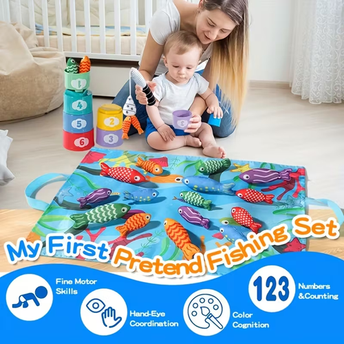 Creative Kids' Fishing Set, Colorful Kids' Party Favor Pack | Kids Fabric Fishing Set, Marine Life Toys - Enhances Hand-Eye Coordination & Attention, Creative Gift Idea for Birthdays, Christmas, Easter, Halloween, Thanksgiving, New Year - Boys & Girls Toys