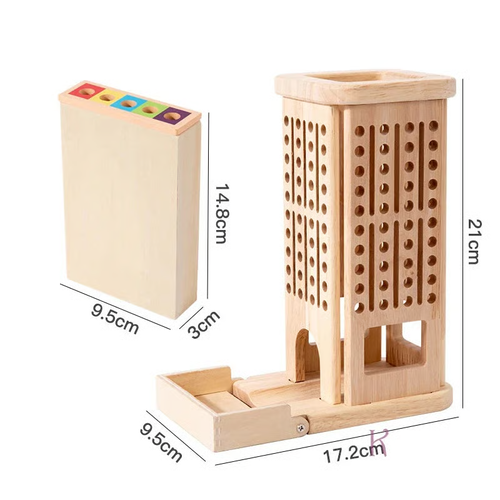 Montessori Game Wooden Stick Tower Toy With Sticks Dice Motor Skills Development