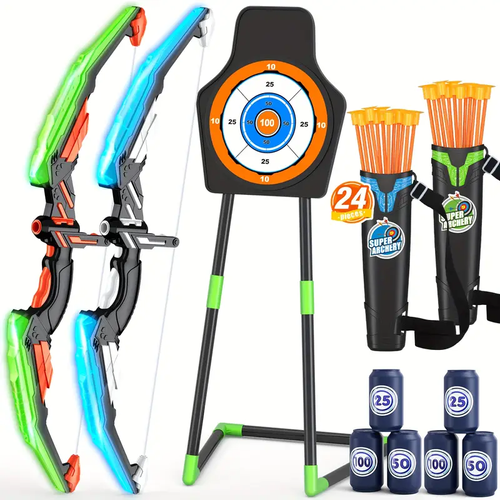 2 Pack LED Glow-in-the-Dark Archery Set with Glowing Arrows & Scoring System Design - & Easy Assembly, Ideal Gift & Ages 3-12,, Bow And Arrow Archery, Arrows For Archery, Archery Equipment Bows