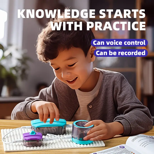 STEM Circuit Building Science Experiment Kit with Voice Control & Recording - All-in-One Electronics Construction Set with Safety Interlocks, Step-by-Step Projects & Adults, Birthday-Christmas-Thanksgiving-Halloween Gift (Batteries Not Included) - White & Blue Learning System for Home & - Ideal & - Easy-to-Use STEM for Hands-On Learning & Family Fun