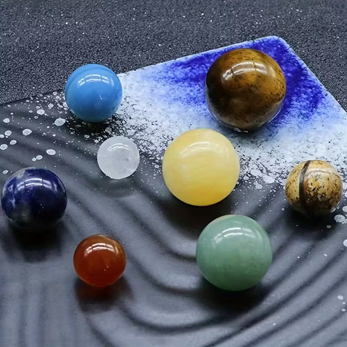 9pcs set Crystal Sphere Ball 9 Planets Solar System Desk Decor Synthetic Gemstonestones Sphere Galaxy Universe Model Celestial Creative Gift Home Office Desk Loose Synthetic Gemstonestone