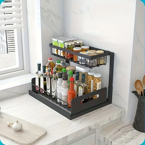 Can Racks, Pull-out Cabinet Organizer Sliding Out Sink Shelf Cabinet Storage Shelf, Storage Kitchen And Bathroom, Black, Easy To Install, Kitchen Space-saving Shelving