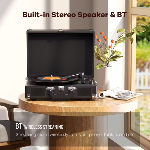 C210 Vintage Gramophone, Vinyl Record, Turntable, Gramophone Device, High-fidelity Stereo, Built-in Speaker, 3-speed, Belt-driven Vintage Gramophone, 3.5mm Music Output, Can Be Connected to External Speakers