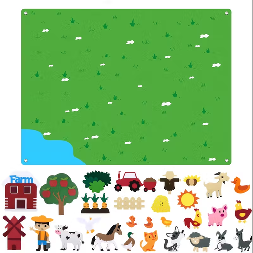 38pcs Farm Animals Felt Board Set 3.5ft Preschool Farm Theme Barn Livestock Early Learning Interactive Play Set for Kids