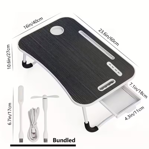 USB Laptop Bed Table, Laptop Desk For Bed, Foldable Laptop Bed Desk With USB Charge Port, Handle, Desktop Card Slot, Cup Slot, Side Drawer, Portable Laptop Table For Bed Eating Reading Working