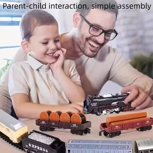 Electric Locomotive with 10 Carriages - Classic Black & Red Train Set, Simulated Lights & Tracks, Manual Operation, No Batteries Needed, Perfect for Christmas & Easter Gifts, Holiday Playset