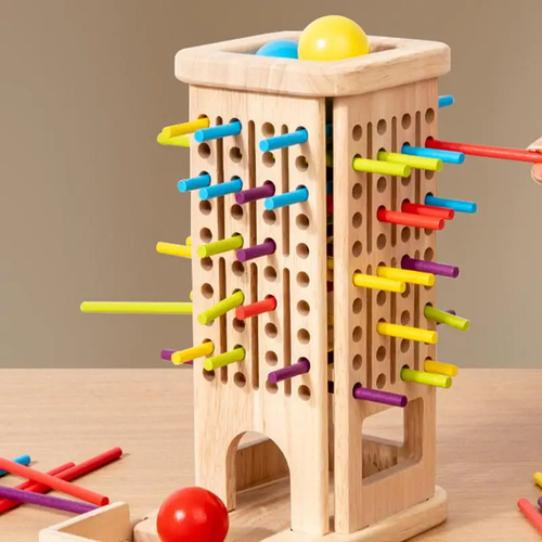 Montessori Game Wooden Stick Tower Toy With Sticks Dice Motor Skills Development