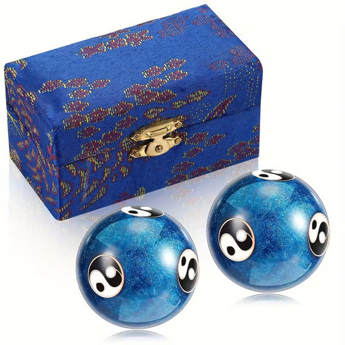 2pcs Baoding Balls Chinese Health Massage Exercise Stress Balls for Adults with Gift Box 1.85 Inches Hand Relief Exercise Ball Yin Yang Design Natural Enamel Cloisonne Craft