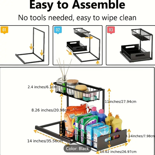 Can Racks, Pull-out Cabinet Organizer Sliding Out Sink Shelf Cabinet Storage Shelf, Storage Kitchen And Bathroom, Black, Easy To Install, Kitchen Space-saving Shelving