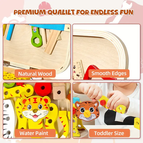 EDUTREE Wooden Animal Assembly Toolbox - Colorful Puzzle Toy for Youngsters, Enhances Creativity & Motor Skills, Ideal Birthday or Holiday Gift for Boys and Girls, Educational Playset|Playful Design|Durable Construction, Youngsters' Toy Box