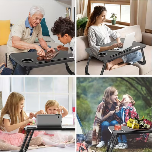 USB Laptop Bed Table, Laptop Desk For Bed, Foldable Laptop Bed Desk With USB Charge Port, Handle, Desktop Card Slot, Cup Slot, Side Drawer, Portable Laptop Table For Bed Eating Reading Working