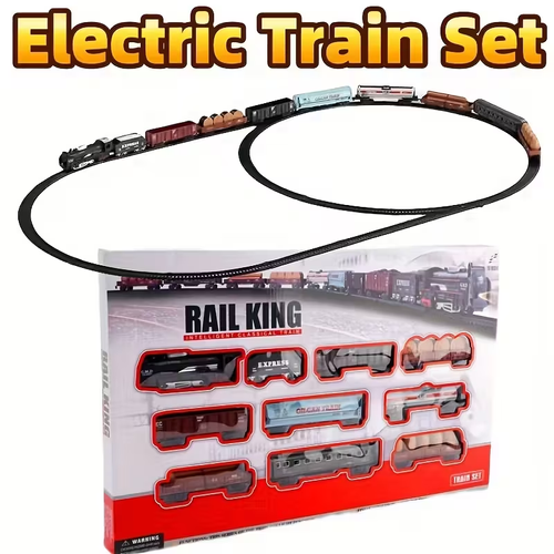 Electric Locomotive with 10 Carriages - Classic Black & Red Train Set, Simulated Lights & Tracks, Manual Operation, No Batteries Needed, Perfect for Christmas & Easter Gifts, Holiday Playset