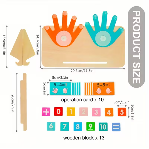 1 counting board, 13 digit blocks, 10 cards, 2 bases, 1 bracket to cultivate cognitive abilities, mathematical operations, addition, subtraction, and matching, Halloween, Christmas, and New Year gifts