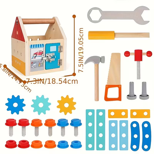 Toddler SetTool -Wooden Kids Tools with Box, Bench, Educational Pretend Play Preschool Toy Gift for 2 3 4 5 Year Old Boys Girls Kids, STEM Fine Motor Skills Tool Set