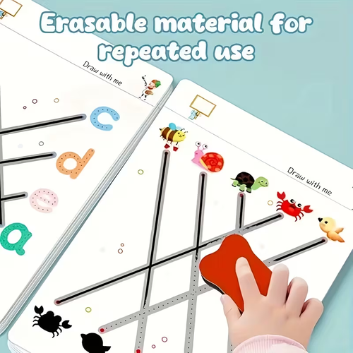 144-Page Reusable Educational Practice Book for Ages 3-6, Erasable Writing Tracking Pad, Durable Paper Material, Ideal for Control Training and Enlightenment Exercises During Holidays, Youngsters' Educational Workbook|Interactive Learning|Erasable Pages, Youngsters'S Educational Workbook