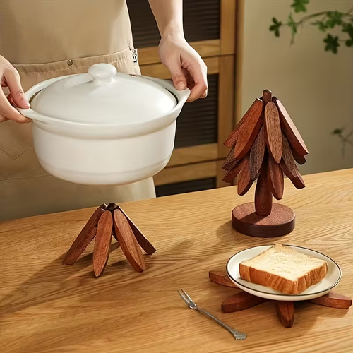 Heat-Resistant Solid Wood Insulation Placemats, Tree Design Home High-Temperature Resistant Table Mat Pot Holder Coaster Premium
