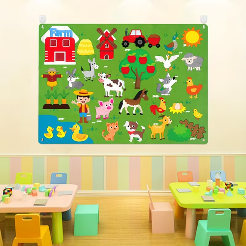 38pcs Farm Animals Felt Board Set 3.5ft Preschool Farm Theme Barn Livestock Early Learning Interactive Play Set for Kids
