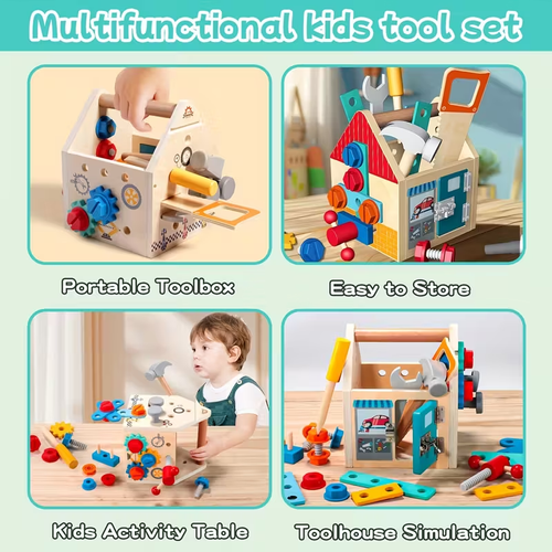 Toddler SetTool -Wooden Kids Tools with Box, Bench, Educational Pretend Play Preschool Toy Gift for 2 3 4 5 Year Old Boys Girls Kids, STEM Fine Motor Skills Tool Set