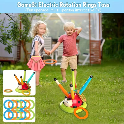 3 in 1 Rocket Launcher Musical Jump, Ring Toss Game, Stomp and Launch Sports and Outdoors Indoors Toys with Halloween, Christmas Gift