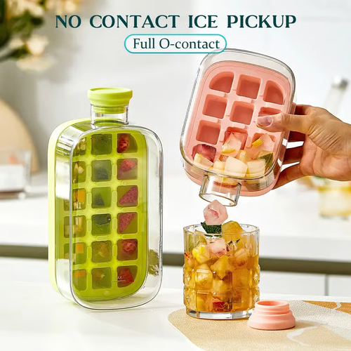 🧊2-in-1 Ice Maker and Water Bottle - Push-Button Ice Molds with Built-in Straw and BPA-Free Silicone Design