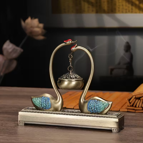 Dual-Use Metal 1pc Swan Lake Incense Burner - Unscented Home Decor Ornament