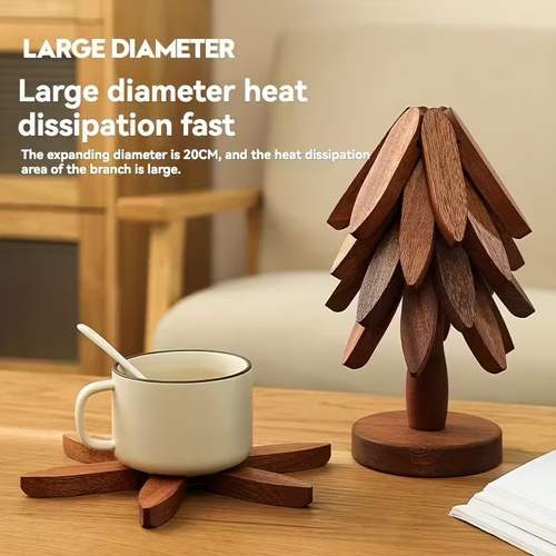 Heat-Resistant Solid Wood Insulation Placemats, Tree Design Home High-Temperature Resistant Table Mat Pot Holder Coaster Premium