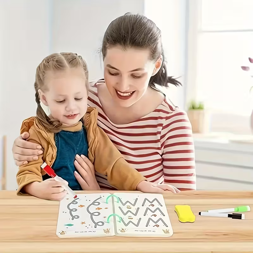 144-Page Reusable Educational Practice Book for Ages 3-6, Erasable Writing Tracking Pad, Durable Paper Material, Ideal for Control Training and Enlightenment Exercises During Holidays, Youngsters' Educational Workbook|Interactive Learning|Erasable Pages, Youngsters'S Educational Workbook